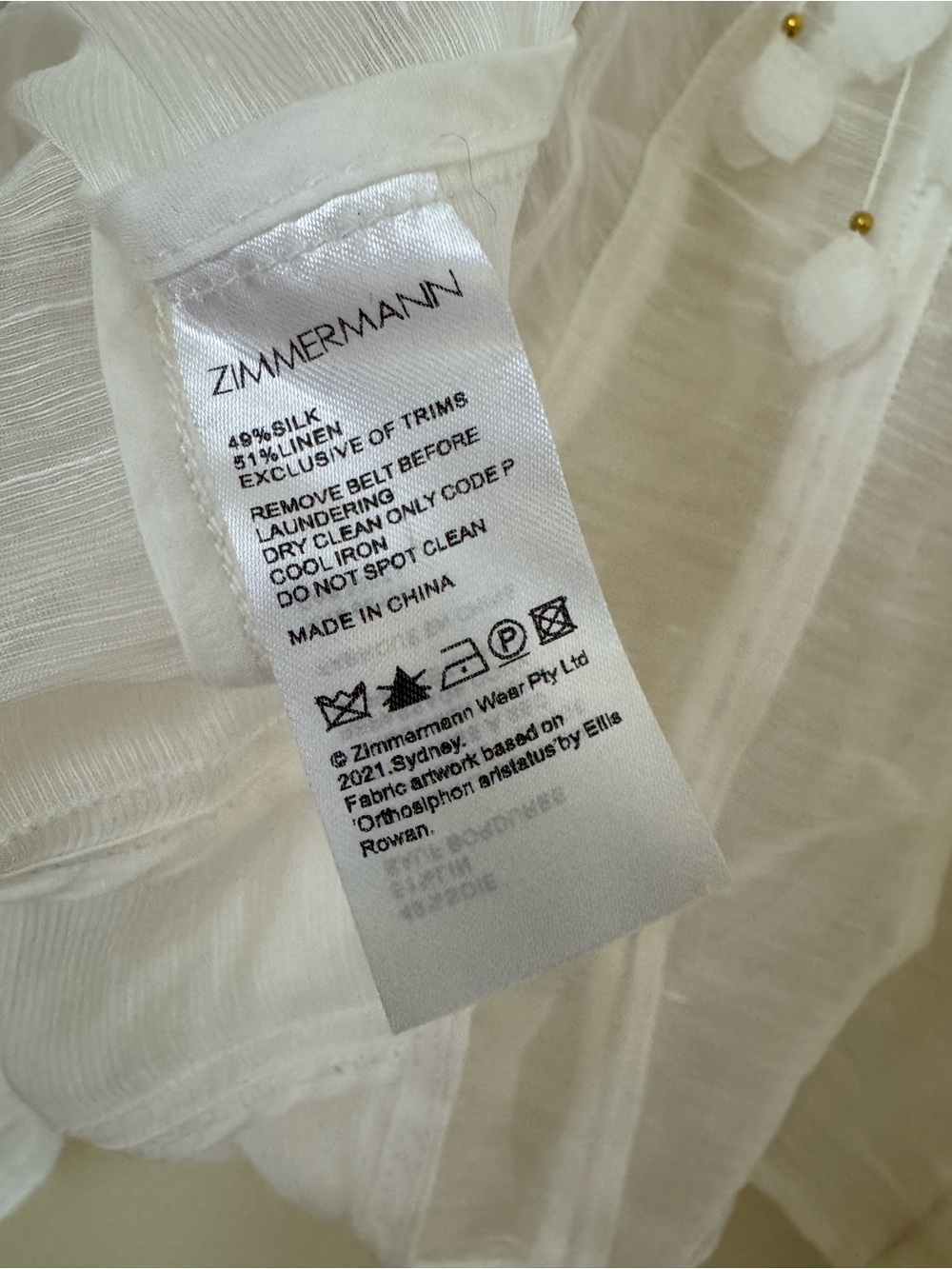 Zimmermann New Botanica Wattle Blouse Top Natural Size 3 - Picture 3 of 7